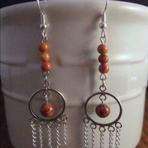 Handmade Women’s Brown Bead Dangle Pieced Earrings - Picture 3 of 3
